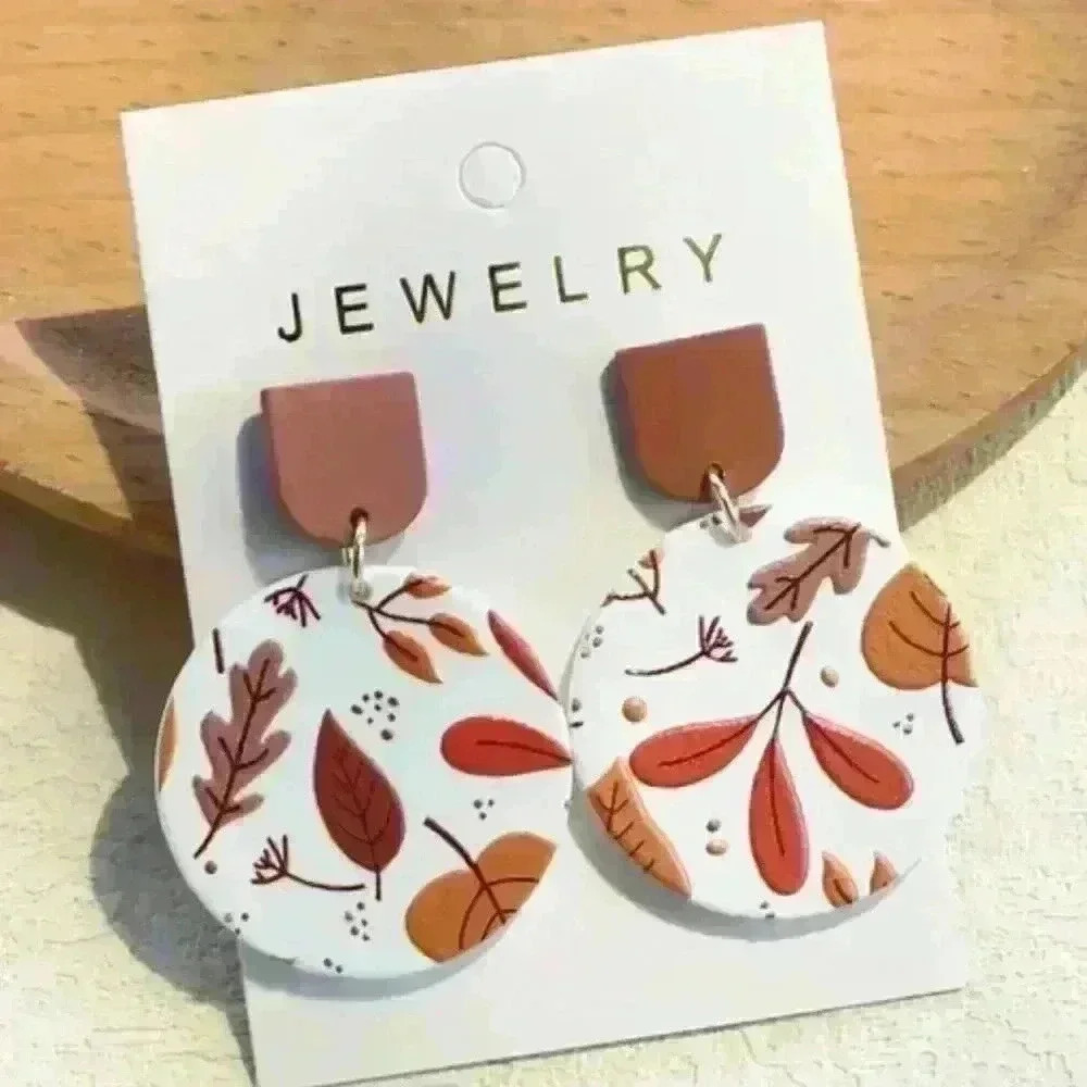 Leaf Print Stud Earrings